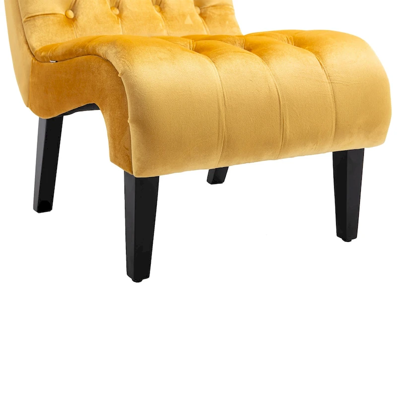 Velvet Armless Accent Chair with Wooden Legs and Thick Cushioned Seat