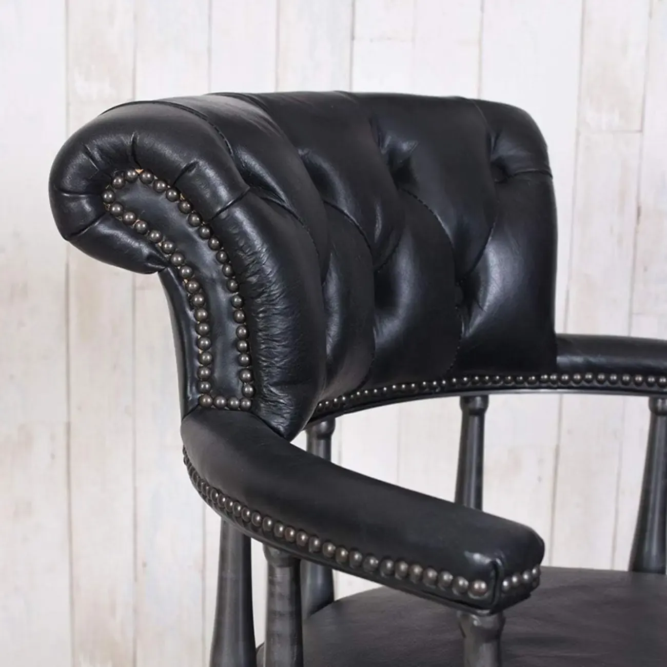 Black Chesterfield Office Chair in Antique Leather