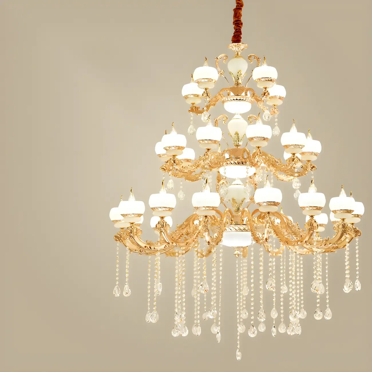 Large Gold Multi-Tier up Light Crystal Pendant Ceiling Chandelier