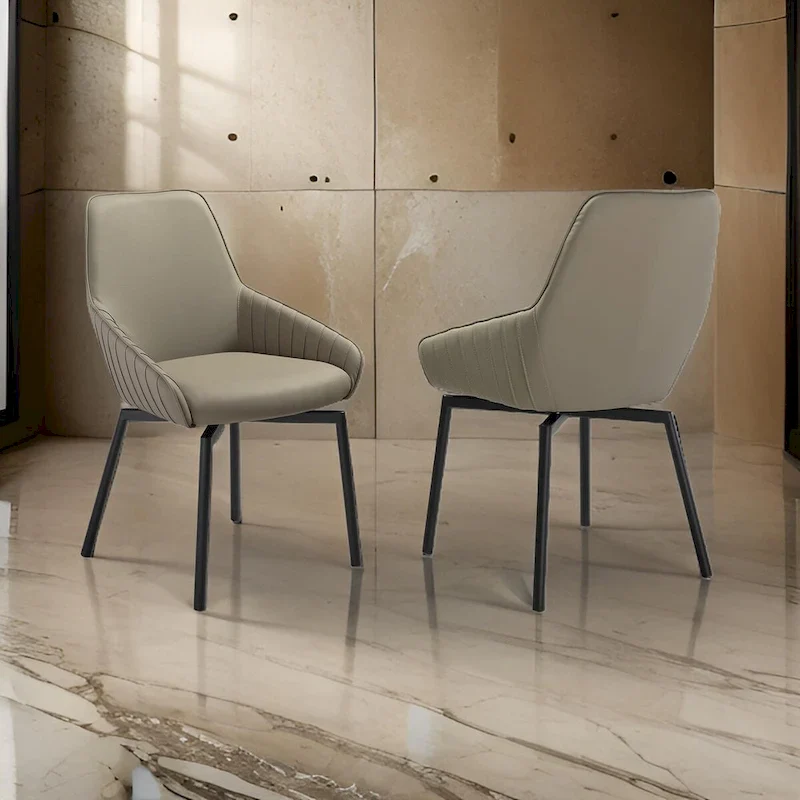 23-Inch Swivel Dining Chair Set of 2, Curved Gray Faux Leather with Black Base