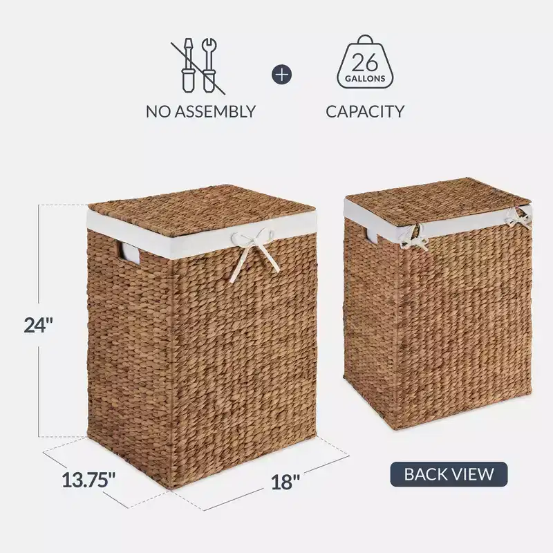 Water Hyacinth Laundry Hamper with Lid – Chestnut / Natural, 1-Person