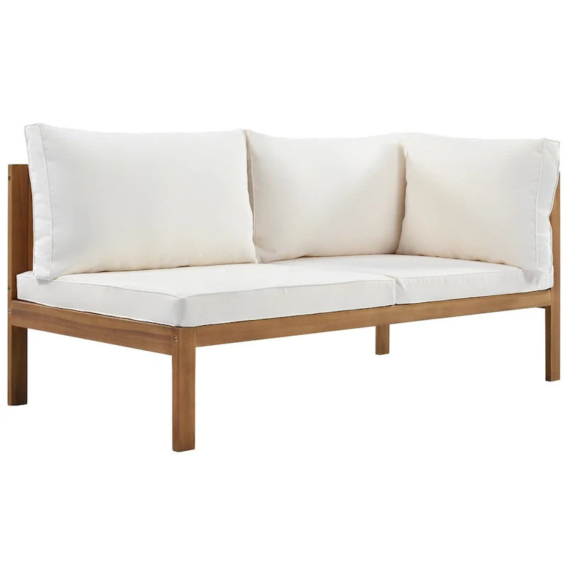 4-Piece Acacia Wood L-Shaped Sectional Sofa Set with Table