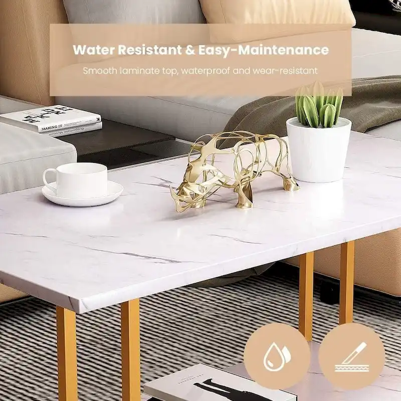 Mieres 39 Wide 2-Tier Faux Marble Top Coffee Table with Steel Frame