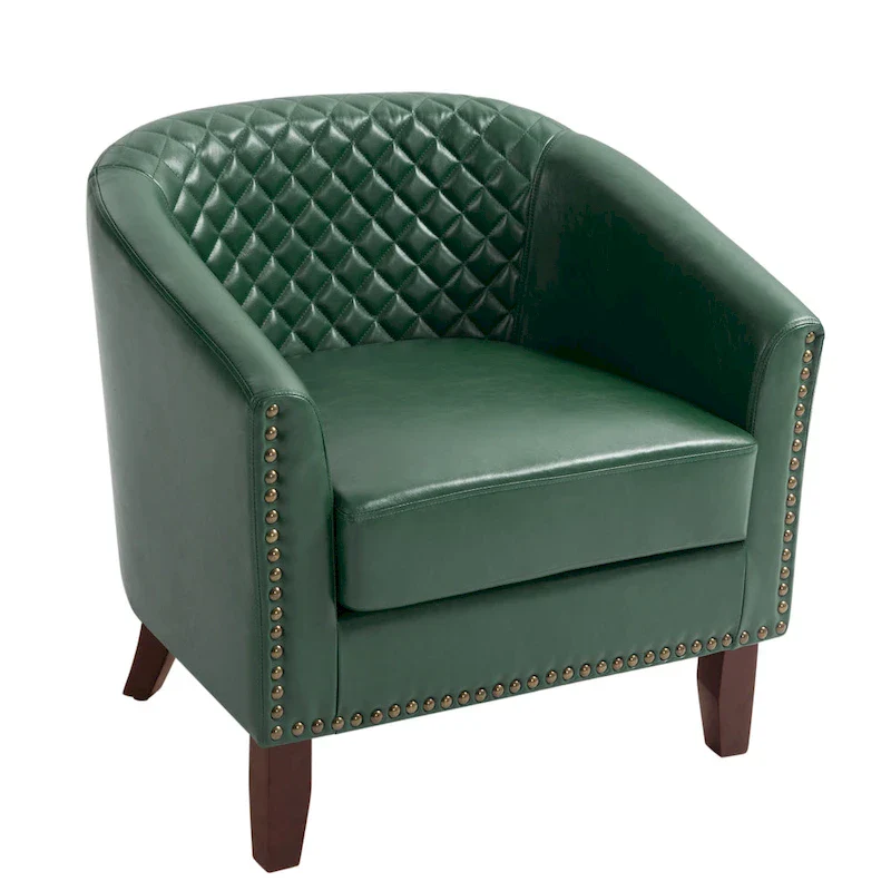 Barrel Accent Chair PU Leather with Nailhead Trim