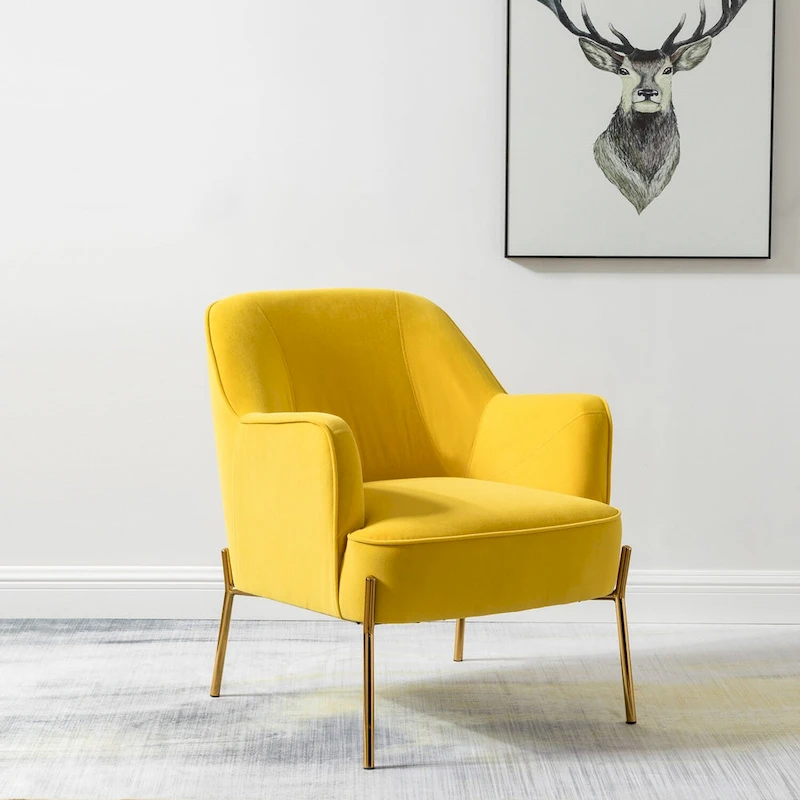 Marina Modern Velvet Accent Chair with Golden Legs Set of 2 by HULALA HOME