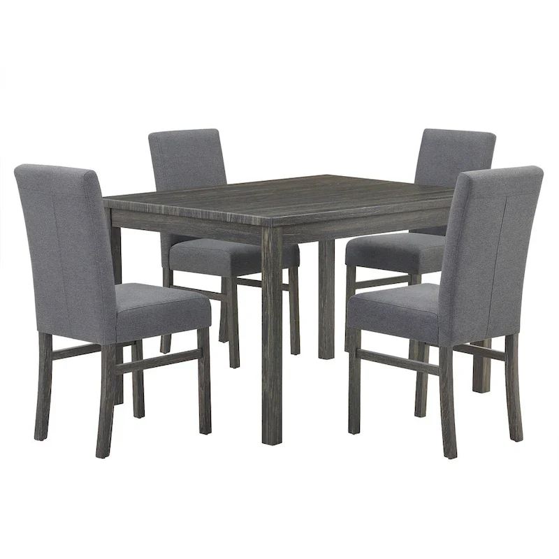 Rustic 5-Piece Dining Set with Small Space Rectangular Table & 4 Upholstered Chairs