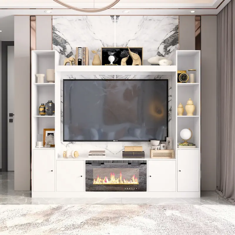 Entertainment Hub w/Fireplace Insert Compatibility Sleek Media Center