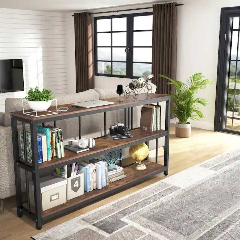 3-Tier Narrow Console Table – Brown / Vintage Brown+Black / Grey+Black / Vintage Brown+White, Metal Frame, Single