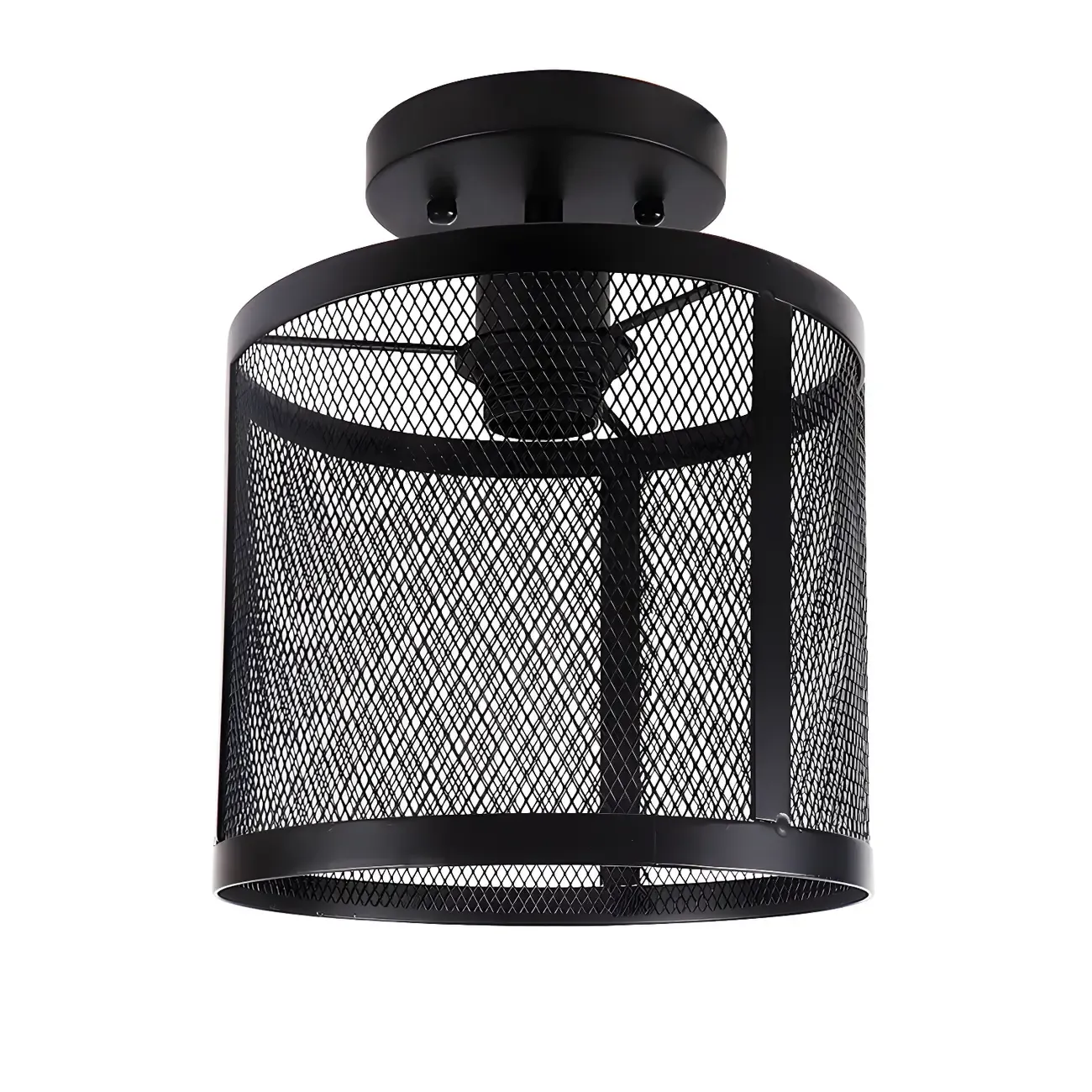 Industrial Black Iron Mesh Cylinder Semi Flush Ceiling Light