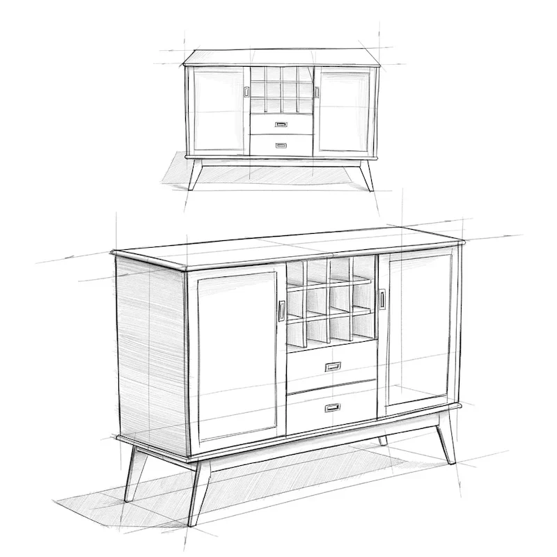 Tierney SOLID HARDWOOD 54 inch Wide Mid Century Modern Sideboard Buffet and Winerack - 54 W x 17 D x 36 H