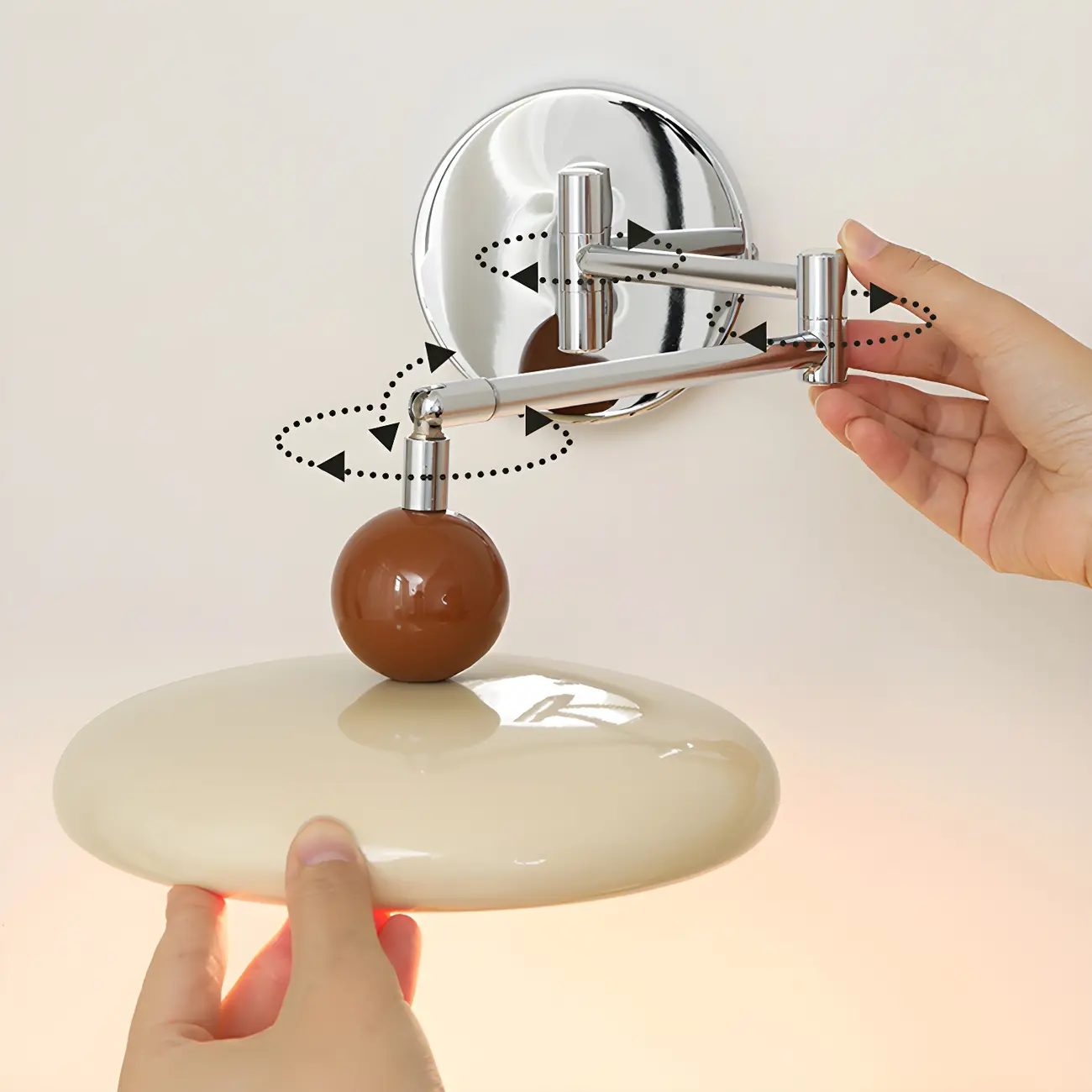 Modern Beige Circle Shade Sliver Swing Arm Wall Light