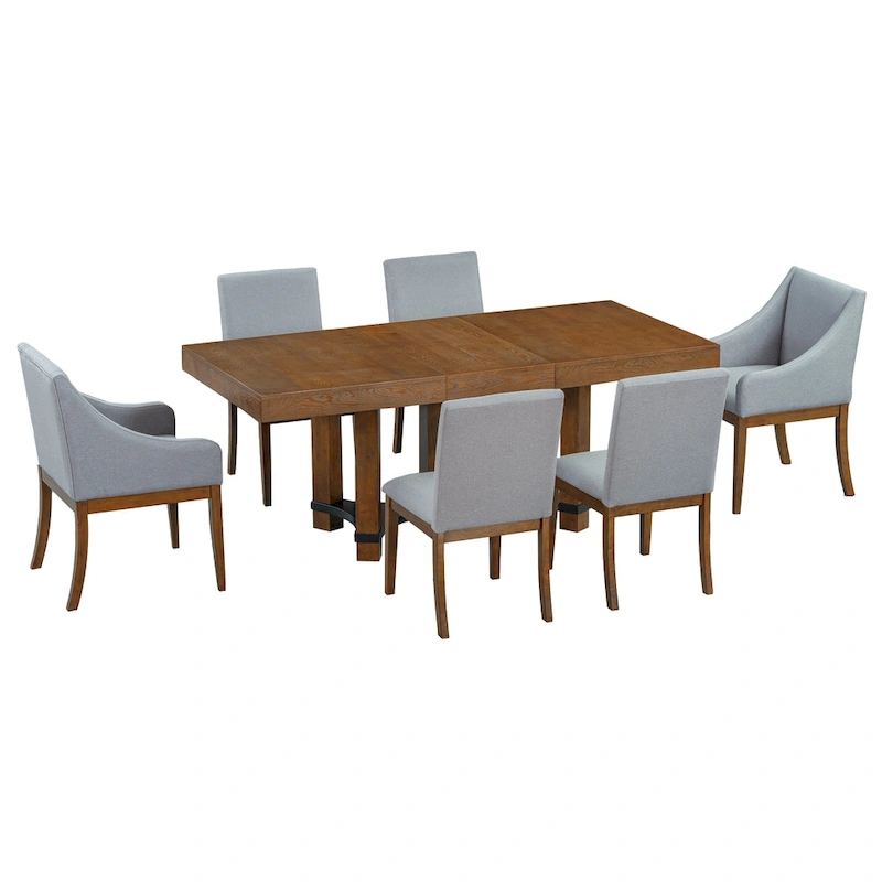 7-Piece Rustic Dining Set with Extendable Table & 6 Chairs