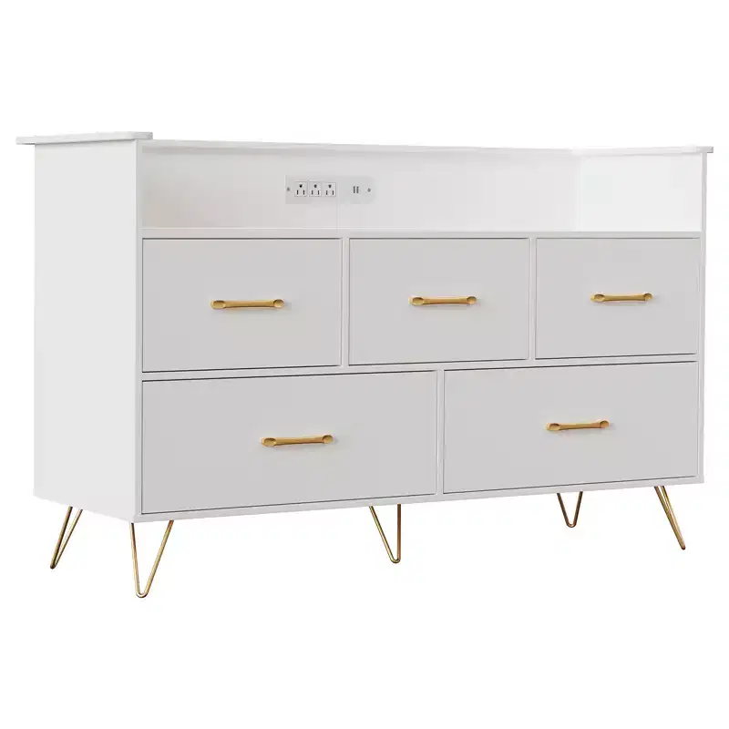 White 5-Drawer Dresser with LED Lights & Charging Station