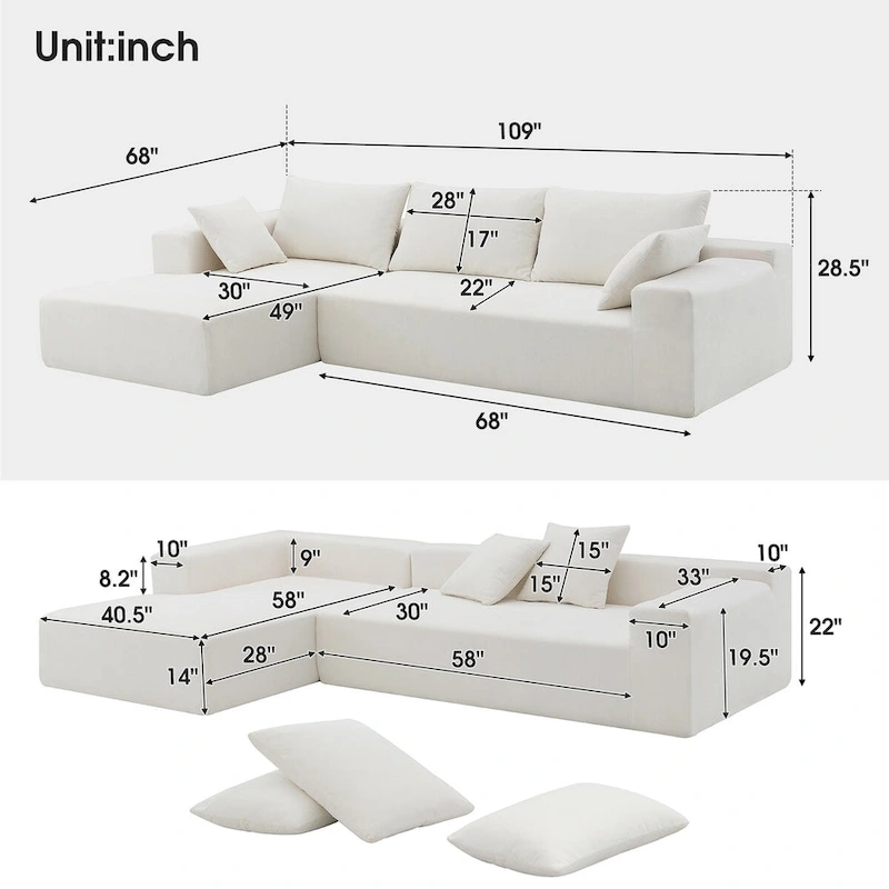 109*68 L-Shape Modular Sectional Living Room Sofa Set Couch Upholstered Sleeper Sofa Free Combination