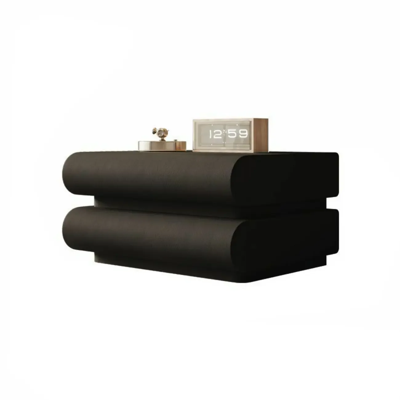 Modern White Pine Wood Leather 2-Drawer Nightstand