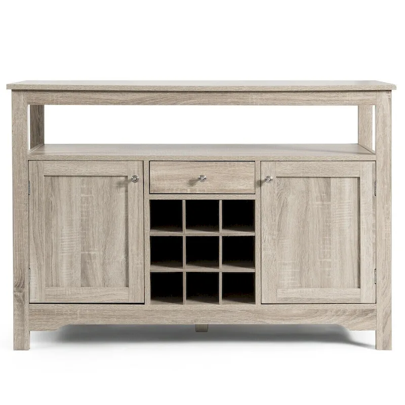 Gray Wine Bar Cabinet with Storage Drawers and Shelves