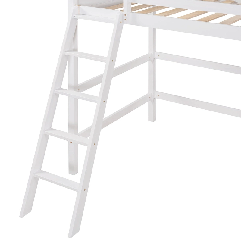 Twin Solid Wood Loft Bed with Ladder & Fence