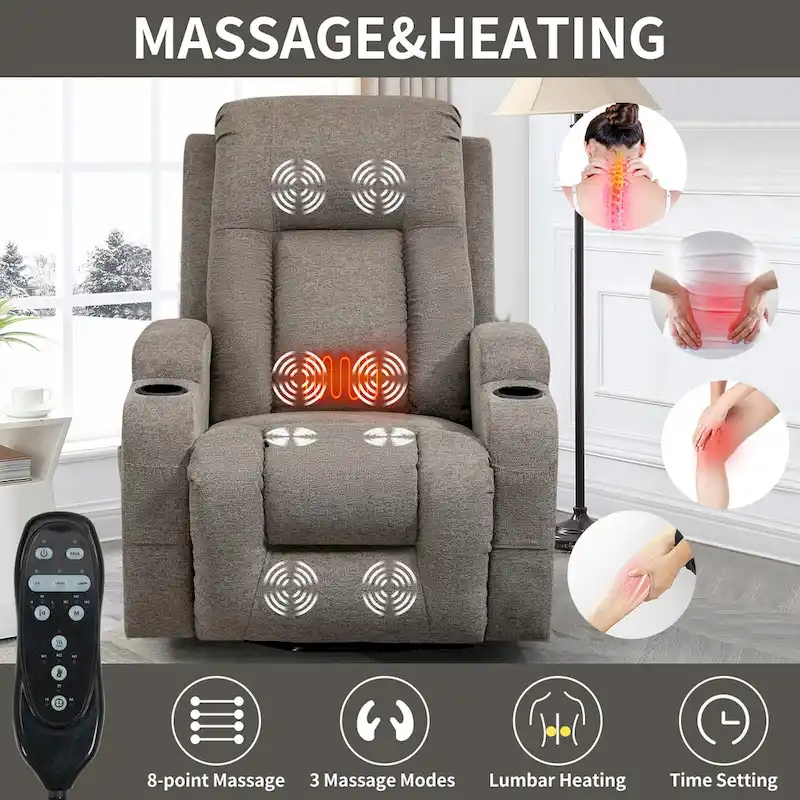 Power Lift Recliner with Massage, Lumbar Heating, USB Charging & Cup Holders, Modern Ergonomic Design