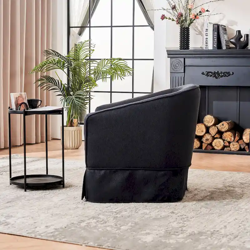 Swivel Barrel Chair With Ottoman, Swivel Accent Chairs Armchair, Reading Chairs, Round Barrel Chairs with Black Metal Base