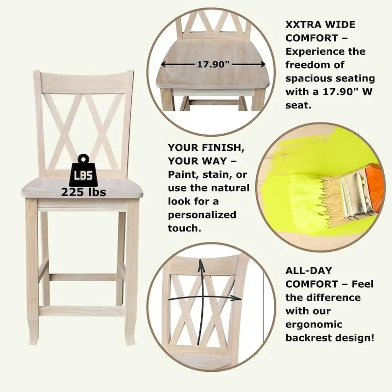 International Concepts Unfinished Double X-back Stool