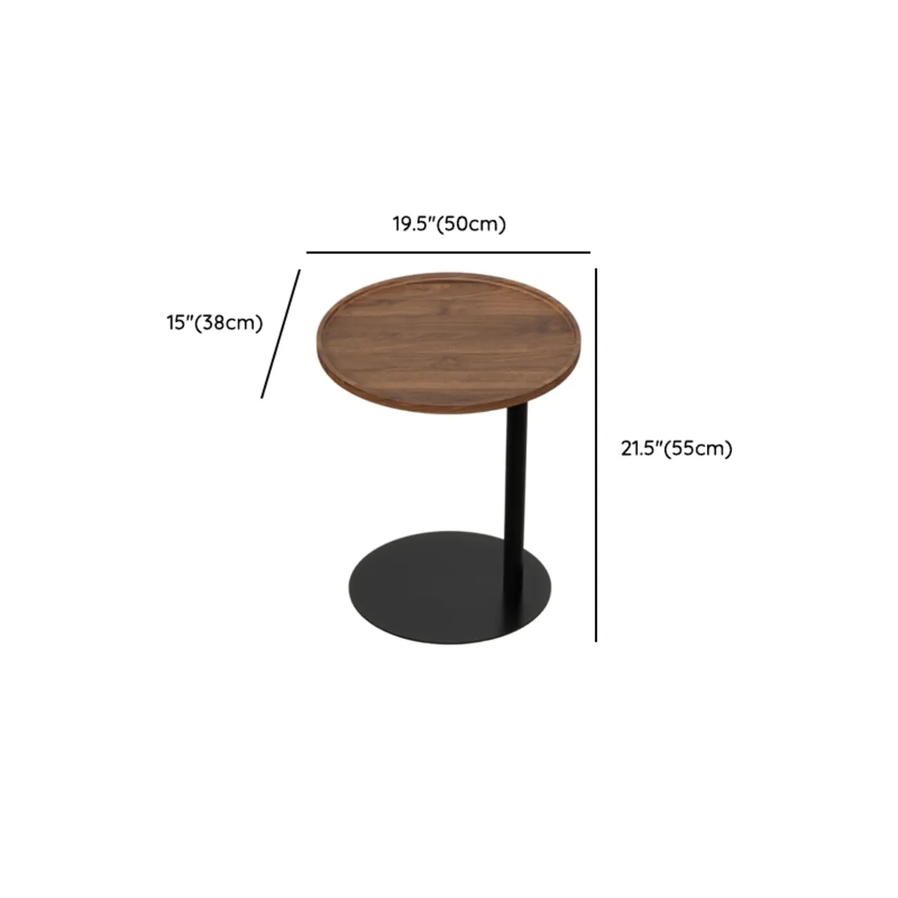 Living Room Brown Wood Top Metal C Shaped Side Table