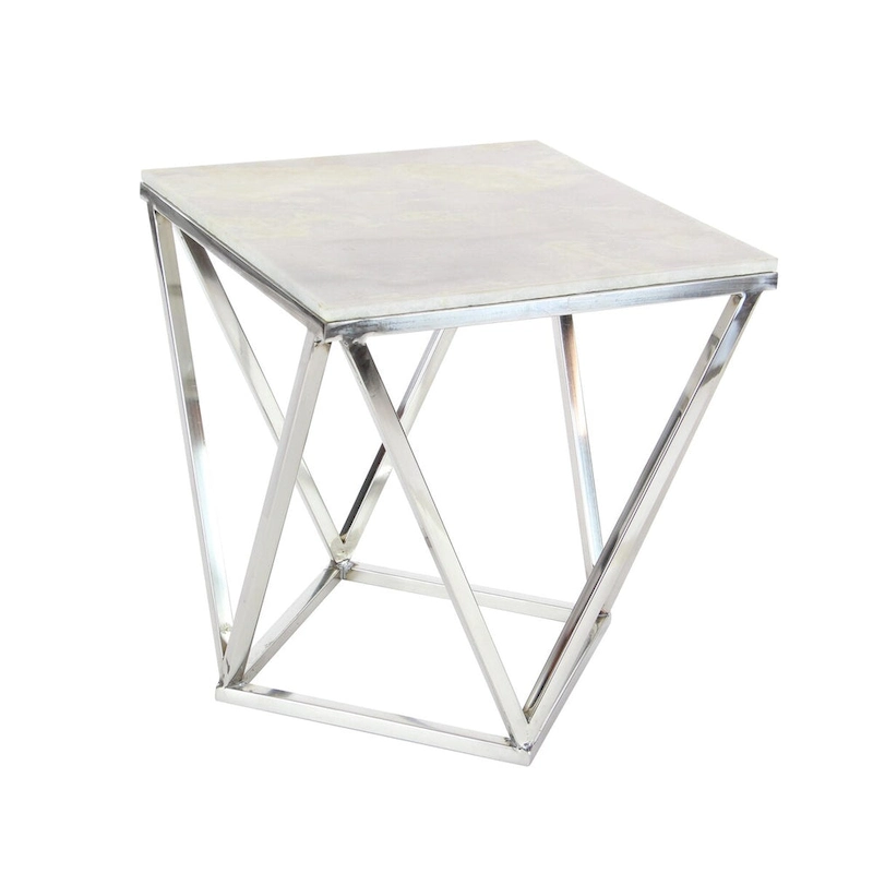 Stainless Steel Metal Side End Accent Table with Marble Top - Silver - Roche River Decor
