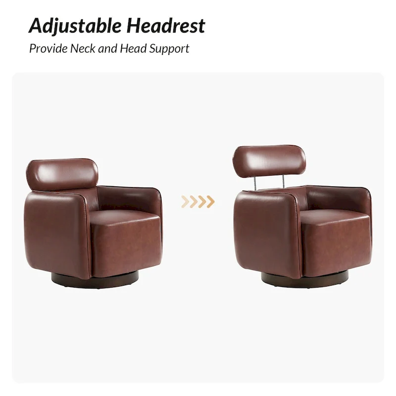 Raphael Modern Swivel Genuine Leather Barrel Chair