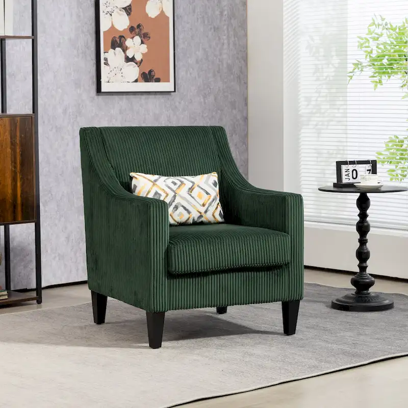 Emerald 26.77 Upholstered Arm Chair with Scooped Arms and Rubber Wood Legs
