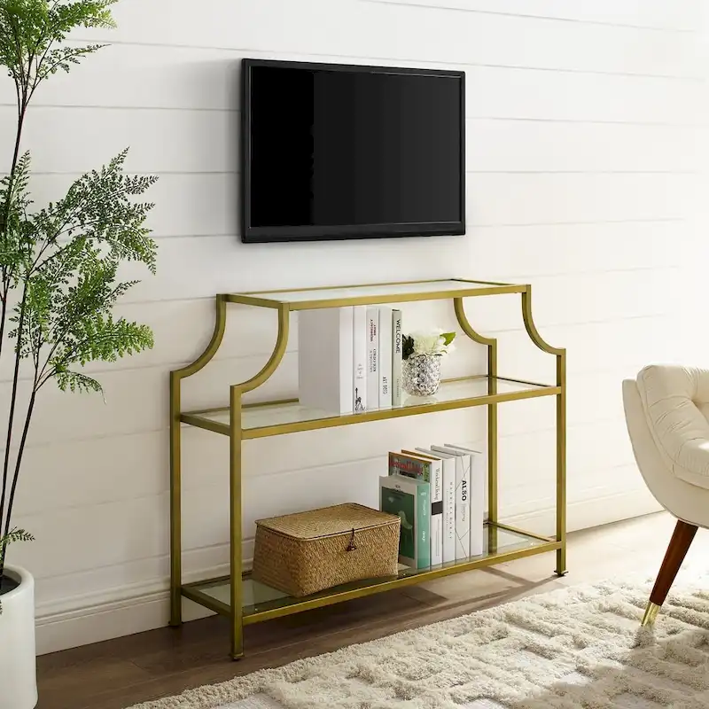 Crosley Aimee Glass/ Gold Finish Steel 3-tier Console Table