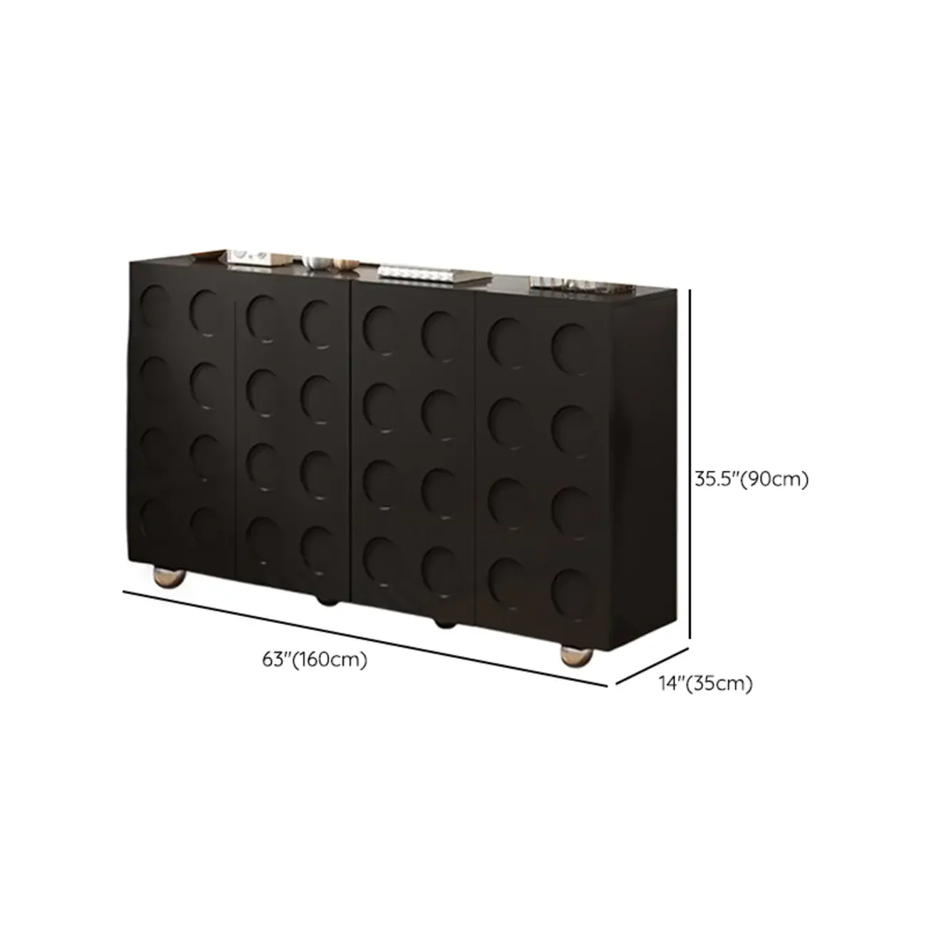 Hallway Black Engineered Wood Shoe Cabinet on Wheels