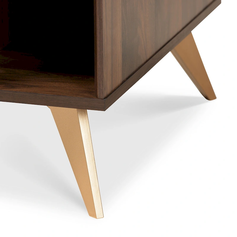 Edel Mid-Century Walnut Brown and Gold Finished Wood Coffee Table