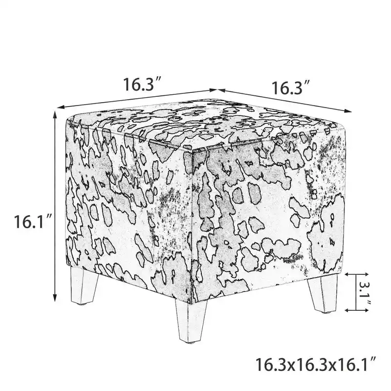 Adeco British Style Cow Print Cube Ottoman Home Bench Classy Footstool