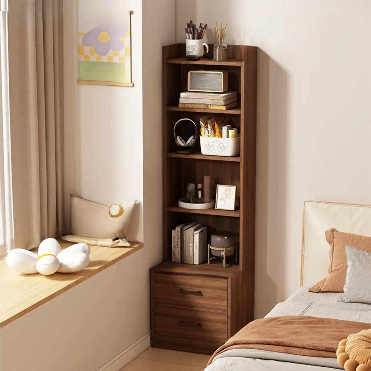 Multi-functional Wooden 5-Shelf Closed Back White Bookcase