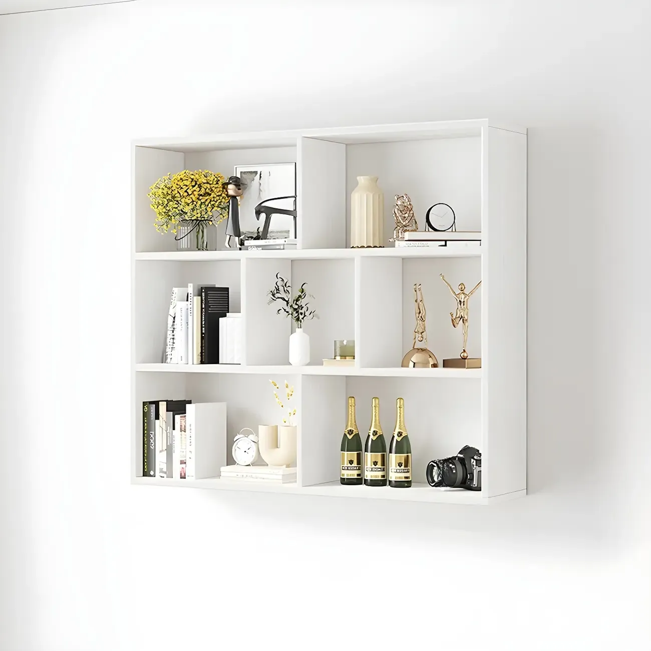 White Wall-Mounted Cube Wood Display Bookcase