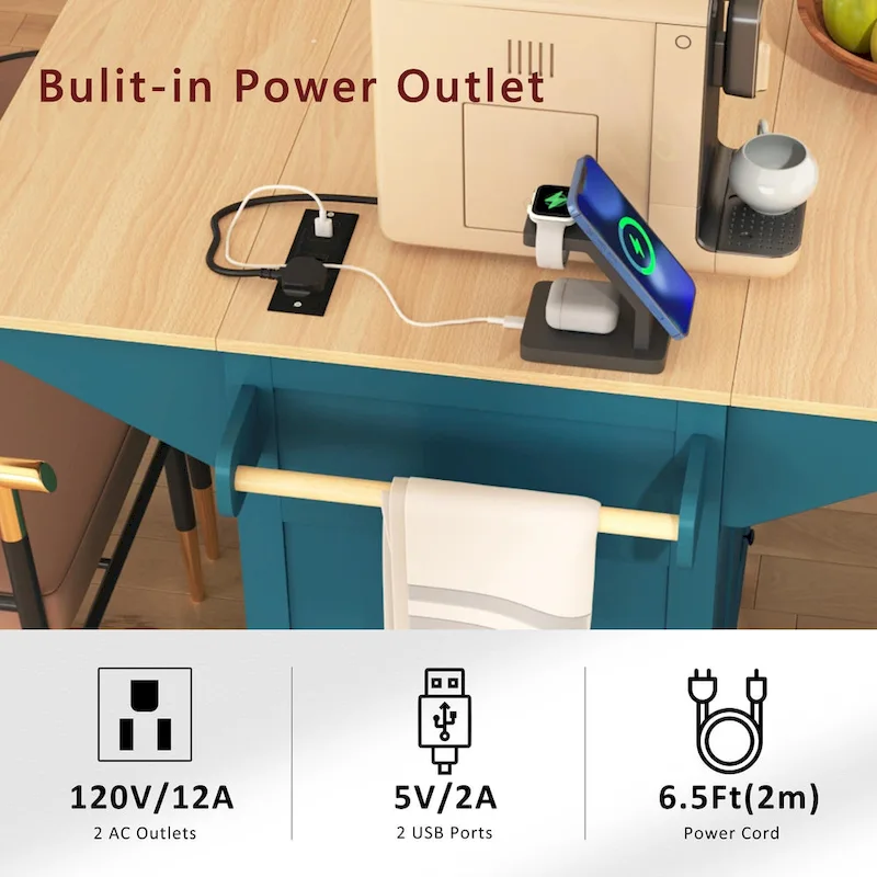 55.7 Large Kitchen Island With 2 Drop Leaf(no include stool)