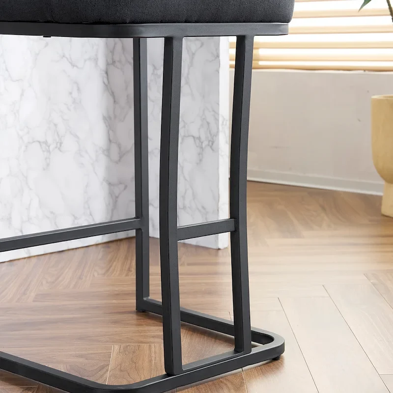 Upholstered Bar Stools Set of 2, Counter Height Bar Stools with Button-Tufted Backrest, Kitchen Island Chairs with Metal Frame