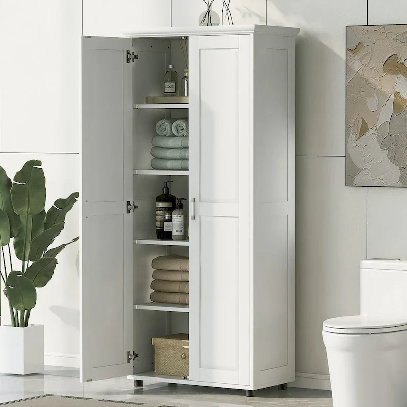 Storage Cabinet with Two Doors for Bathroom,Adjustable Shelf, MDF Board