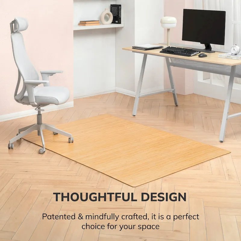 Jani Eco Bamboo Standard Rectangular Natural Chair Mat - (72 x 48), Eco-Friendly Chair Mat