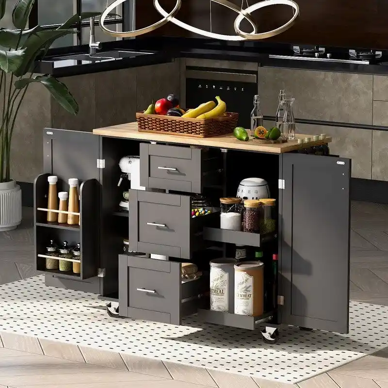 Rolling Kitchen Island Cart on Wheels with Storage,2 Slide-Out Shelf and Internal Storage Rack