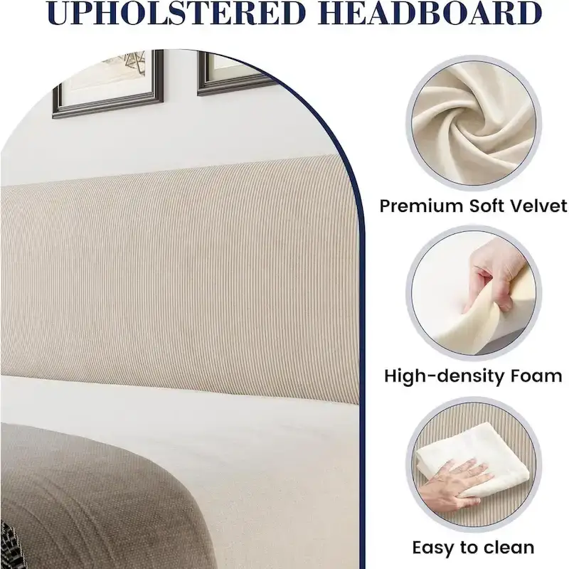 Wooden Bed Frame with Upholstered Headboard