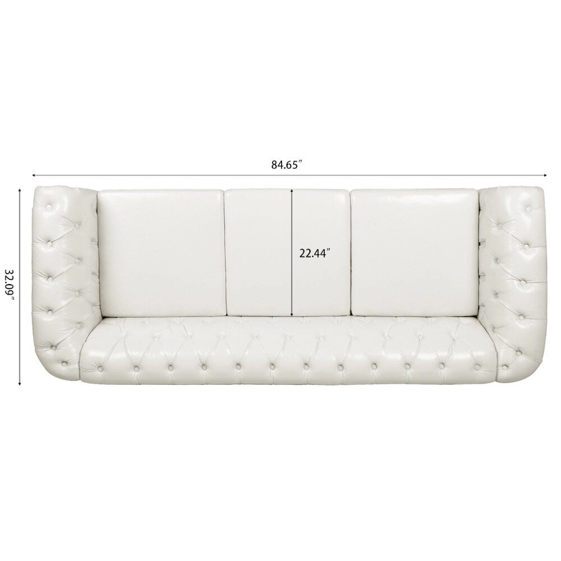 84.65 PU Rolled Arm Chesterfield 3 Seater Sofa