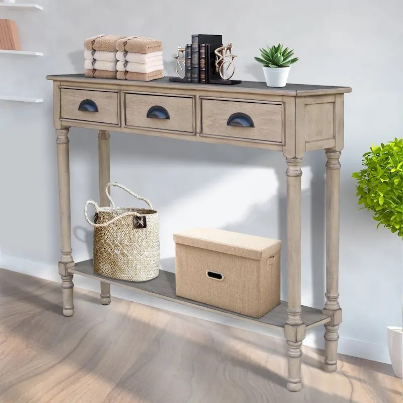 Wood 3-drawer Console Hallway Table