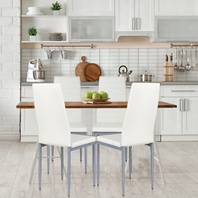 4 Pieces PVC Elegant Design Leather Dining Chairs with Solid Metal Legs - 16.0 x 20.0 x 38.5 (W x D x H)