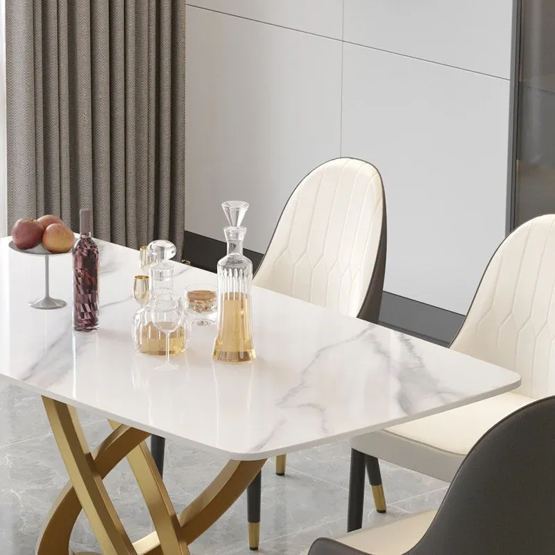 71 Modern Dining Table with Rectangular Sintered Stone Tabletop and Gold Base