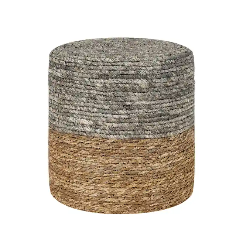 Adeco Round Ottoman Natural Cattail Hand Weave Foot Stool