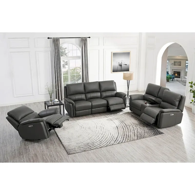 Hydeline Erindale Zero Gravity Power Recline and Headrest Top Grain Leather Sofa, Loveseat and Recliner