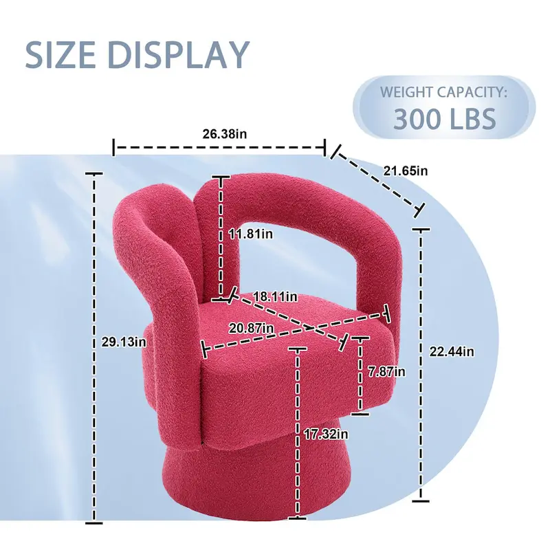 Boucle Upholstered 360° Swivel Barrel Accent Chair, Hardwood Frame, 15-Min Assembly, 6 Colors