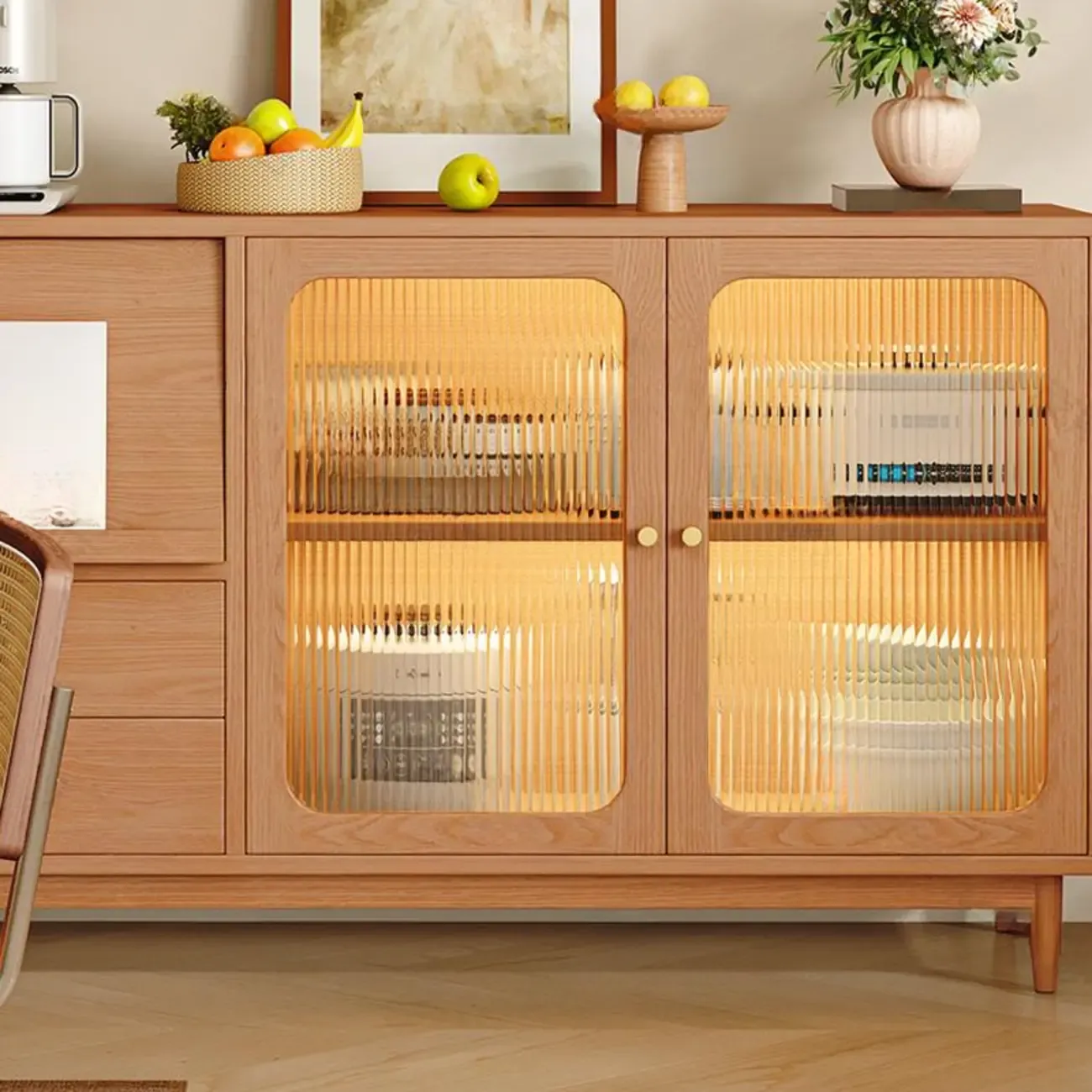 Natural Finish Rubberwood Sideboard with Drawers