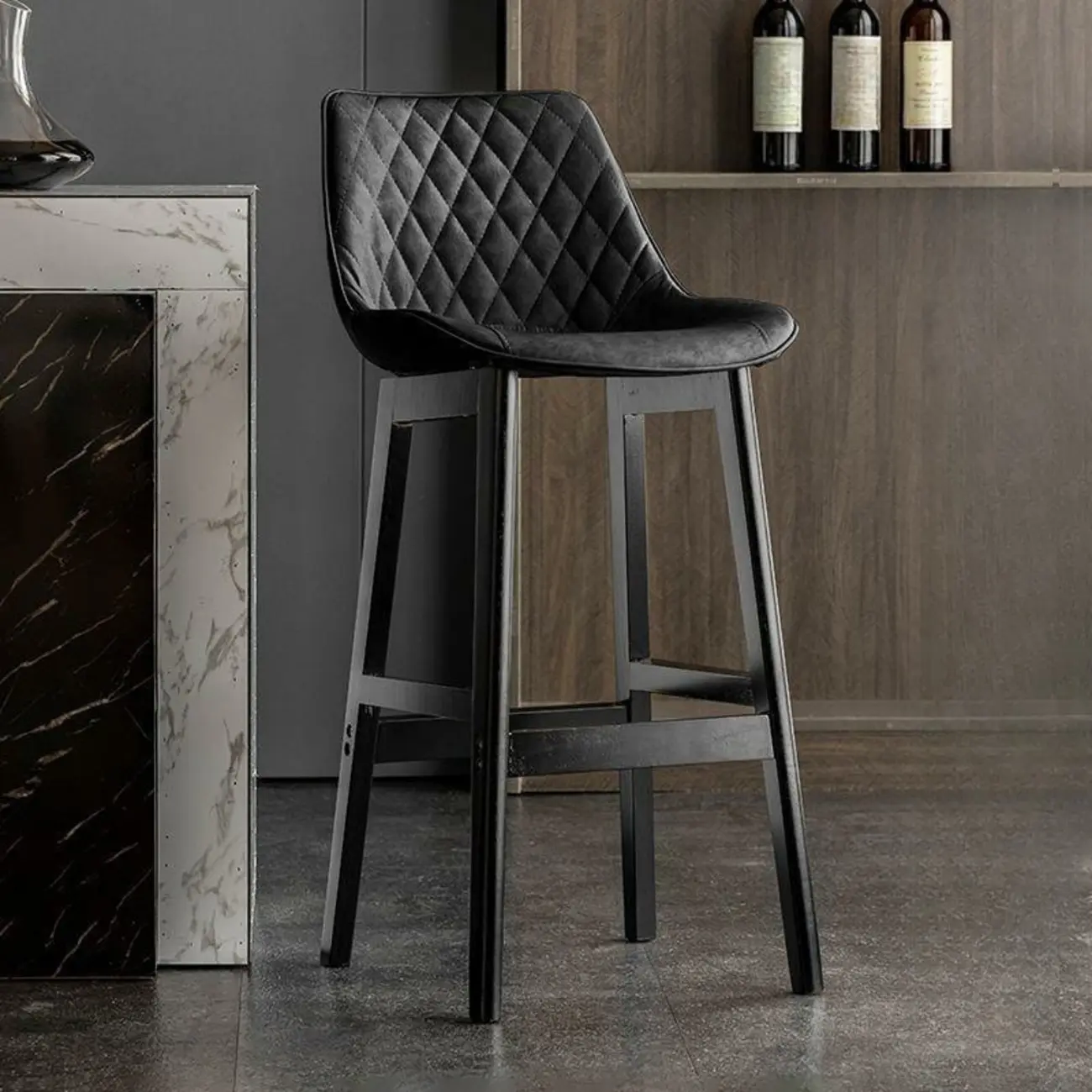 Modern Wood Tufted Upholstered Leather Bar Stool