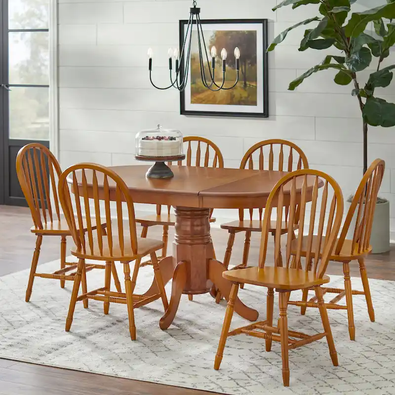 Carolina 7-piece Farmhouse Solid Wood Dining Set with Leaf